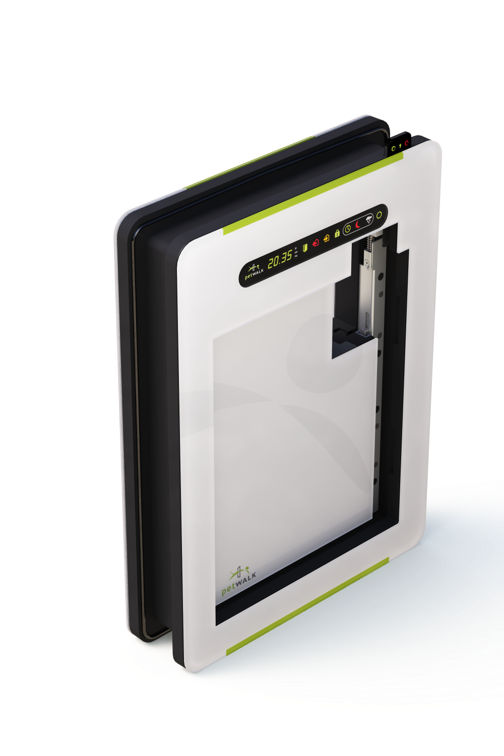 Darstellung der petWALK Tiertüre, wo man die Verriegelung sieht.